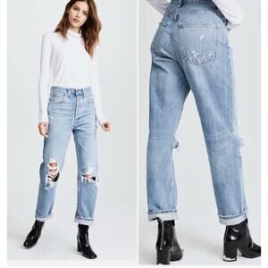 Agolde Blue 90's Jeans Denim Distressed Mid Rise Loose Zip Fly A069C-811 Sz 23